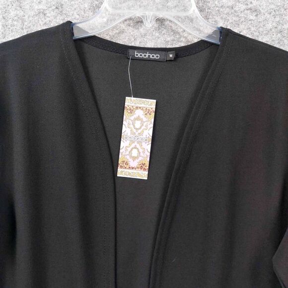 Boohoo Womens Medium Long Duster Cardigan Black Taupe Colorblock Open Front Maxi - Picture 3 of 9